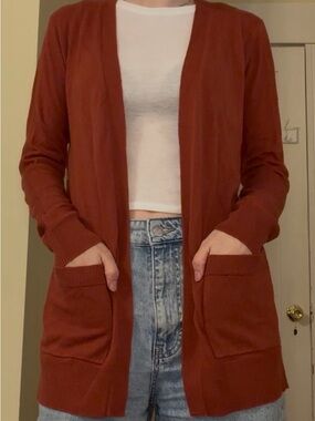 Matty M Rust Open-Front Pocket Cardigan